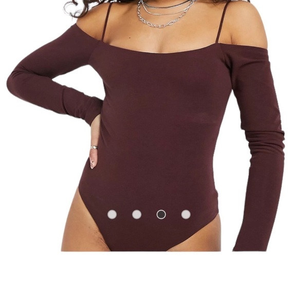 ALL SAINTS Audrey Off-shoulder Bodysuit in Burgundy Red Size 6 - Picture 1 of 9